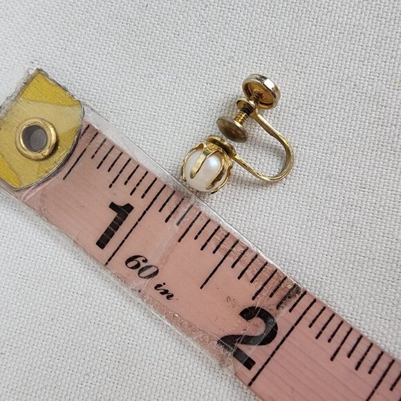 Antique 1/20 18k Gold Fill Pearl Stud Screw Back Earrings - Picture 5 of 5